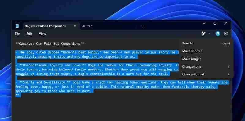 Win11 版记事本正式上线“AI 重写”功能，需订阅 Microsoft 365