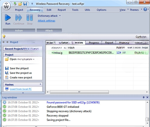 Wireless Password Recovery